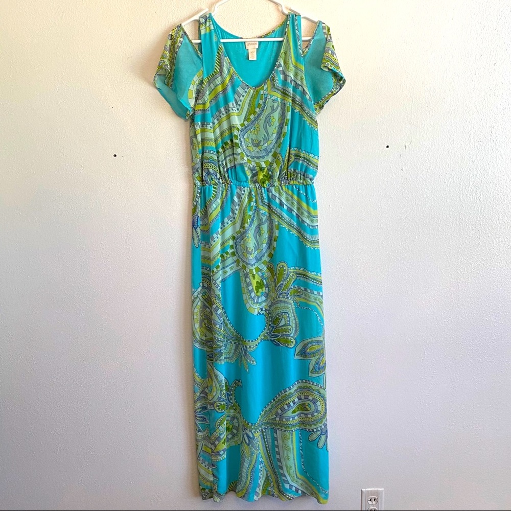Chicos turquoise cold shoulder maxi dress size 0